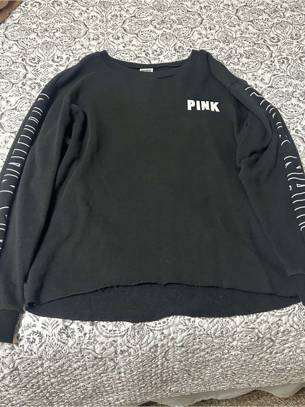 PINK Victoria's Secret Black Crewneck Sweatshirt with White Logo